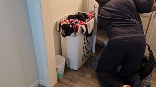 Caught the plumber sniffing my filthy panty In laundry, - (BBW ssbbw, Overweight ass, big booty, thick booty)