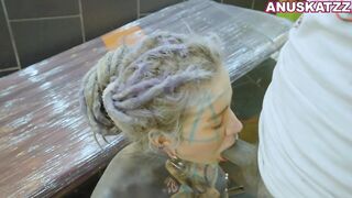 Tattoo model Anuskatzz gets nipp piercings whilst anal fuck hardcore extraordinary rough sex S&M fetish