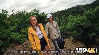 VIP4K. Met a naked stranger with hot breasts in the forest. Hot sex with Emejota