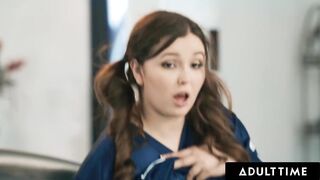 ADULT TIME - Nasty Leana Lovings ALMOST CAUGHT Riding Stepdad's Majority nice Buddies! OPEN MOUTH FACIAL