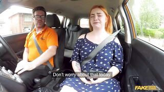 CURVY ginger riding a big cock in a car and let's him cum in her mouth - Fake Driving School