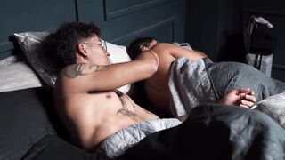 Stepmother fucks her stepson after they end up sharing the same hotel daybed