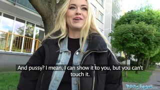 Public Agent Hot blonde student banged doggy position in forest for cash