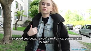 Public Agent Hot blonde student banged doggy position in forest for cash