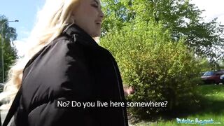 Public Agent Hot blonde student banged doggy position in forest for cash