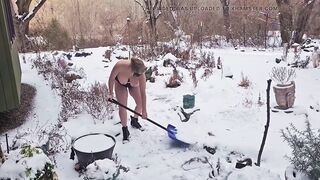 MY Mommy Shovels Snow with Her BIG Breasts Swinging and Juicy Butt Out on a Snowy Day