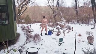 MY Mommy Shovels Snow with Her BIG Breasts Swinging and Juicy Butt Out on a Snowy Day