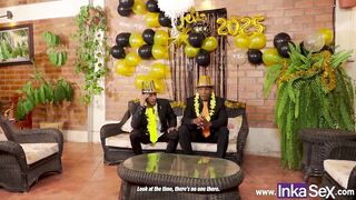 2 Shameful Brunettes Fuck Their Boss at Fresh Year's Eve Party.