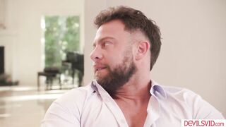 Elizabeth Skylar caught her husband and their neighbor's stepdaughter Rissa May having sex. She gets turned on and joins in wanting that shlong as well