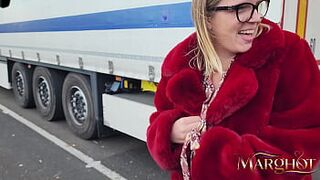 A mother shows her titties to truckers and gets screwed in their truck.