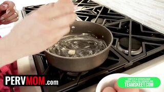 PervMom - Wang craving stepmom sucks on stepsons wet jock and swallows his cum at breakfast