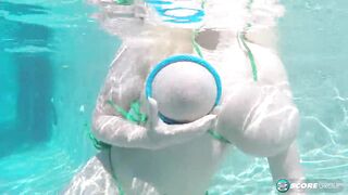 three sets of massive, natural tits underwater
