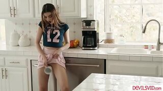 Teen stepdaughter Julia James caught by stepdad squirting while masturbating with vibrator.The stud helps his petite stepdaughter orgasm by fucking her