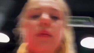 Squirting a lot and fingering pink vagina in public