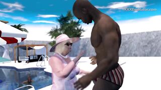 BBW Bushy Granny Banged Hard by two Monster BBC (3D Simulator)