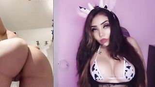 Karely Ruiz and her big bazookas in cow-print lingerie