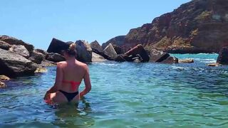 Public beach date pick-up bikini Golden-haired and go to Hotel-Room