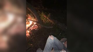 Camping with bf and his friends my bf goes to bed early so I pull out my vib and fuck his roommate