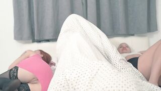 Step Sis and step Mom share my bed, double Anal spread!