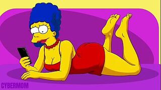 Married Housewife Cheats on Her Cuckold Husband on a Pink Couch. Cartoon Parody Simpsons. Hentai