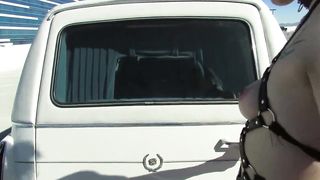 Two Slaves Worship Mistress Feet in a Car
