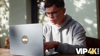 VIP4K. Nerd tries hot older twat for the first time