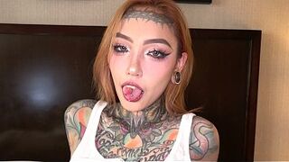 Tattooed Split Tongue Asian Baddie Jesse Is a Pliant Slut