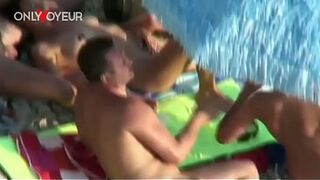 Beach Voyeur. Hardcore group sex in a beach swingers camp