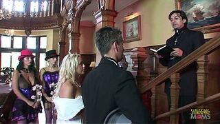 The wedding commences but once the chants begin the milf bridesmaids feel uneasy. Gorgeous pretty soon their devilish instincts kick in so they grab the husband, wife, and pastor to get their tushies shagged with DP.