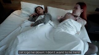 Step Stepmom and Step Stepsister Share Couch with Step Stepson in Wild Hotel Bang (feat. Kisscat)