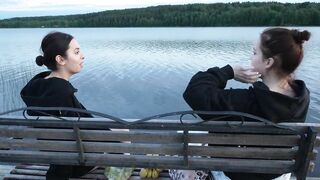 two Angels Took Their Garments off on the Lake. a Passing Surfer Had Sex in the Open Air
