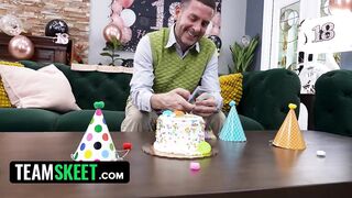 18th Birthday Surprise Turns into a Taboo threesome When Stepdad Catches Juniper Fucking