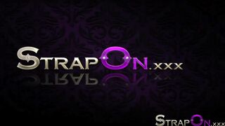 StrapOn Lesbian riding her lover with a strap on to orgasm