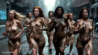 [AI-generated] Future Rave Mud Run in South Bronx - AI Girls Racing Almost Exposed with Bouncing Boobs Getting Obscene in Rainy Streets