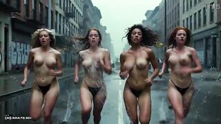 [AI-generated] Future Rave Mud Run in South Bronx - AI Girls Racing Almost Exposed with Bouncing Boobs Getting Obscene in Rainy Streets
