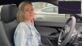 Cumming hard in public drive thru with Lush remote controlled dildo