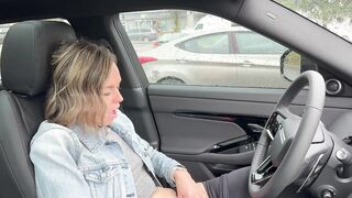 Cumming hard in public drive thru with Lush remote controlled dildo
