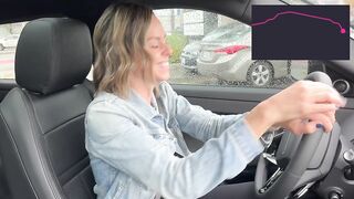 Cumming hard in public drive thru with Lush remote controlled dildo