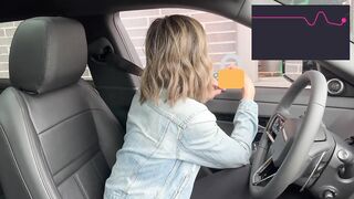 Cumming hard in public drive thru with Lush remote controlled dildo