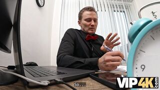 VIP4K. Hawt 18-year-Old Brunette gets screwed Hard in the Office to secure a Loan