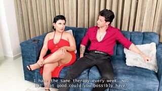 Stepmom shows sexually excited stepdaugther how to ride a big shlong , MILF rides and implores for cum