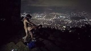 ALMOST CAUGHT! - Exceedingly risky public action at the edge of the mountain with my neighbor