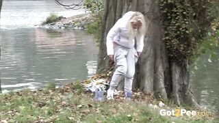 Teen pissing compilation as angels pee outside
