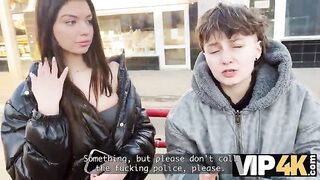 VIP4K. two glamorous 18 years old girls jumps on the Stranger's face