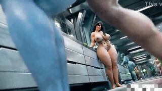 Comandante Futanari macetando a alien azul no vestiario com todos olhando - Mass Effect - 3D - animação