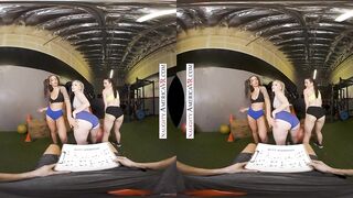 Jazlyn Ray, April Olsen, and Jasmine Wilde take turns squating on your thick cock