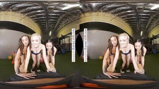Jazlyn Ray, April Olsen, and Jasmine Wilde take turns squating on your thick cock