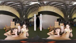 Jazlyn Ray, April Olsen, and Jasmine Wilde take turns squating on your thick cock