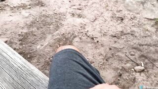 Handjob From a Cute Stranger in the Forest. Cum on feet. White toe nails