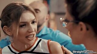 Cheerleader Marykate Moss is shocked that her busty milf coach Cory Pursue and her husband want to have sex with her but it seems she has no choice